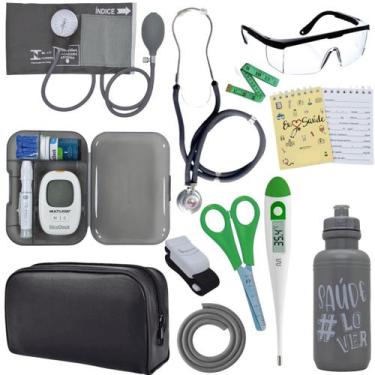 Imagem de Kit Enfermagem Estágio Aparelho Pressão Estetoscópio Medidor Glicose -
