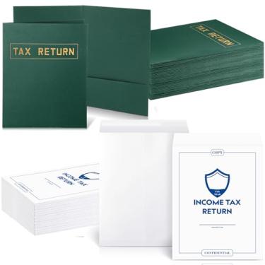 Imagem de Kosiz 100 pastas de declaração de imposto a granel com envelopes para preparadores de impostos, 2 bolsos de texto em folha dourada com envelopes para clientes que armazenam ou lidam com pessoas e