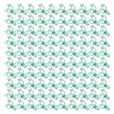 Imagem de 100 pçs clipes de pasta bonito forma de coelho forte força de fixação metal oco mini clipes de papel grampos para documentos de escritório material escolar (Verde)