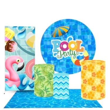 Imagem de Trio Capas Cilindro + Painel Redondo 1,50m + Lateral Romano e Tapete Pool Party (K3PPY0001)