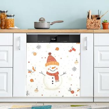 Imagem de xigua Linda capa magnética de boneco de neve de Natal, adesivos magnéticos decorativos antiarranhões para painel de geladeira e lava-louças, decoração personalizada de cozinha doméstica 58 x 66 cm