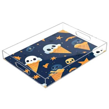 Imagem de xigua Bandeja de servir de acrílico fantasma de Halloween com alças à prova de derramamento, bandejas decorativas de festa de Halloween, bandeja organizadora de bancada para banheiro, cozinha, 30,5 x