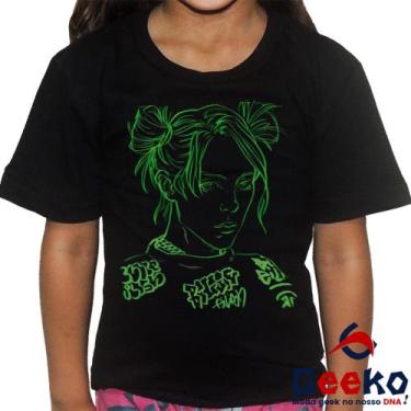Imagem de Camiseta Infantil Billie Eilish 100% Algodão Geeko, Preto, 12