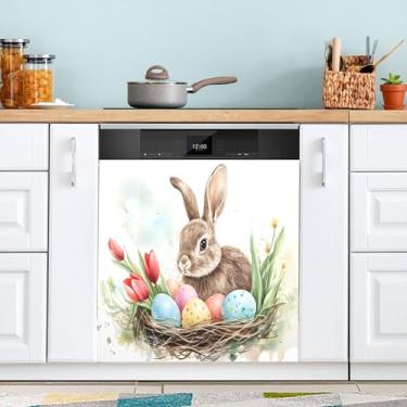 Imagem de SEHANY Capa magnética de conto de fadas fofo coelhinho da Páscoa, adesivos magnéticos decorativos antiarranhões para painel de geladeira e lava-louças, decoração de flores de fazenda de cozinha