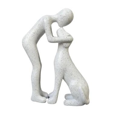Imagem de Generic Estátua de Homem e Cachorro, Escultura Animal, Ornamento de Mesa, Artesanato Moderno e Encantador, Estatueta Única para Decoração de Casa, Escritório, Branco