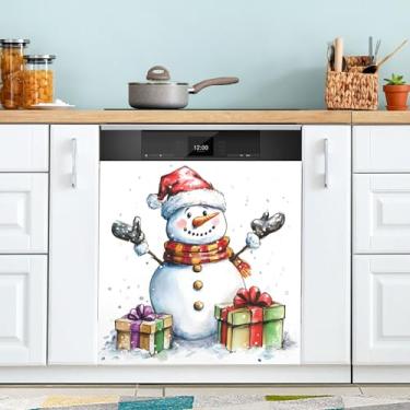 Imagem de xigua Linda capa magnética de boneco de neve de Natal, adesivos magnéticos decorativos antiarranhões para painel de geladeira e lava-louças, decoração personalizada de cozinha doméstica 58 x 66 cm