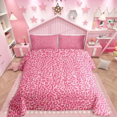 Imagem de Erosebridal Conjunto de edredom casal com estampa de leopardo rosa, animal, estampa de guepardo, 3 peças, luxuosa, de microfibra macia, casa de fazenda, boêmio, com 2 fronhas, decoração de quarto