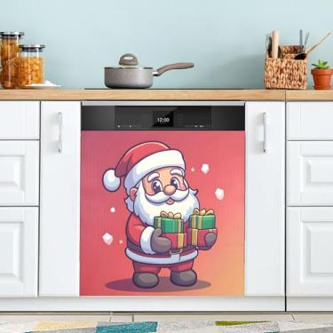 Imagem de SEHANY Linda capa magnética de Papai Noel para lava-louças, adesivos magnéticos decorativos antiarranhões para painel de geladeira e lava-louças, decoração de Natal de cozinha doméstica 58 x 66 cm