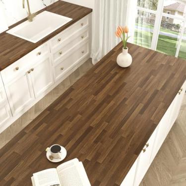 Imagem de EPPKILY Papel de contato de bloco de açougueiro marrom para bancadas de 40 x 39 cm, papel de contato de madeira marrom autoadesivo à prova d'água, papel de parede de madeira para armário de cozinha