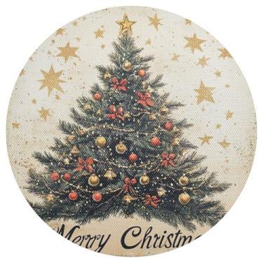 Imagem de xigua Jogo americano redondo de árvore de Natal, conjunto de 4, tapete de mesa redondo antiderrapante resistente ao calor, tapetes de mesa de 48 cm para decoração de cozinha, jantar e festa