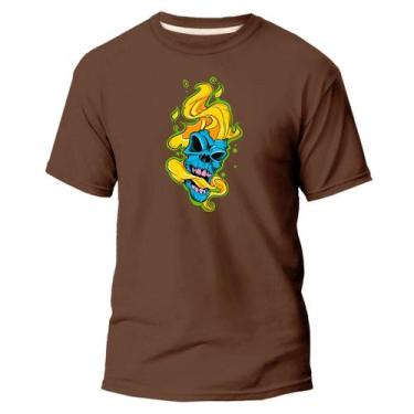 Imagem de  Camiseta Basica Algodão Premium Estampada Caveira Fogo - Pavesi, Marr