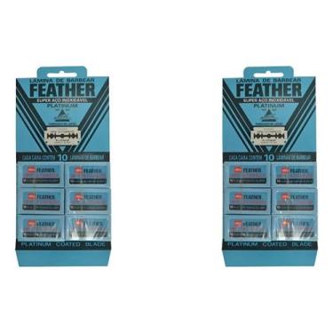Imagem de Kit 2 X Lâminas Barbear Platinum 120 Peças Original Feather Azul
