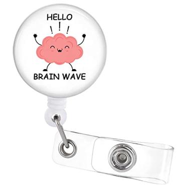 Imagem de Carretéis de crachá retráteis com clipe jacaré, Hello Brain Wave, fofo, engraçado, crachá de identificação para decoração de cartão de identificação médica, saúde mental, enfermagem, médico, MD