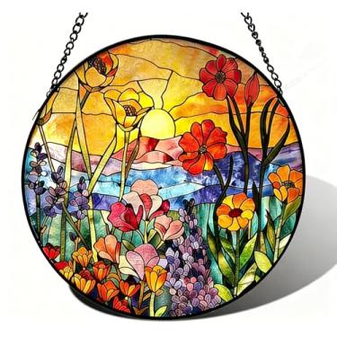 Imagem de Apanhador de sol de vitral – Corrente para pendurar janela de textura dupla com gancho de sucção atualizado – Apanhador solar arco-íris de 25 cm para decoração interna/externa