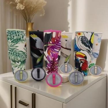 Imagem de Copo Térmico Birds 1200ml | Com 5 Estampas, Canudo e Alça – Garrafa Térmica para Academia e(ALETARIO,49)