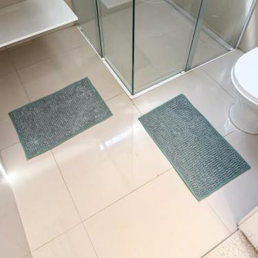 Imagem de Tapete de Banheiro Antiderrapante – Microfibra Macarrão Bolinha, Secagem Rápida e (2 Unidade,Verde)