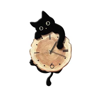 Imagem de Generic Relógio de parede em forma de gato com pêndulo na cauda, ​​peça decorativa, movimento silencioso e fácil, ideal para quarto e cozinha.