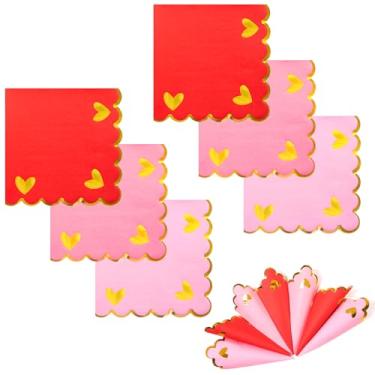 Imagem de ARQRHTLY 48 guardanapos de dia dos namorados, guardanapos de coquetel recortados com bordas recortadas de folha dourada, lenços de coração de amor de 16,5 polegadas para jantar, casamento, dia dos