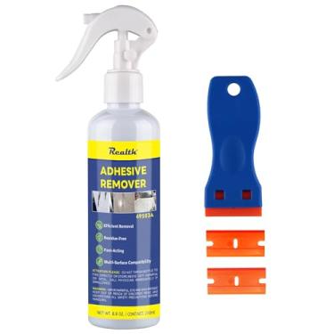 Imagem de Realth Removedor de adesivo com raspador de plástico, spray removedor de adesivo de carro de 8,45 floz, super removedor de cola para etiqueta de decalques, resíduos de fita, seguro para pintura de
