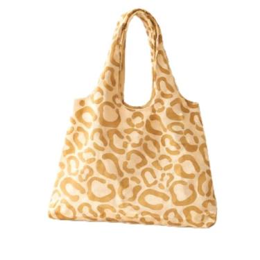 Imagem de Sacola feminina de lona, inspirada na Coreia, bolsa de compras casual leve de grande capacidade, Caqui