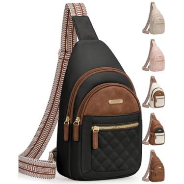Imagem de Capolo Bolsa transversal pequena para mulheres – Bolsa tiracolo ajustável, organizador de vários compartimentos para deslocamento diário, viagens e presentes, Preto com marrom, Medium, Bolsa