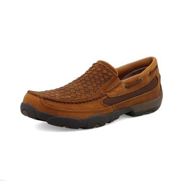 Imagem de Twisted X Mocassim masculino sem cadarço, selim oleado/marrom, Tan, 8.5 Wide