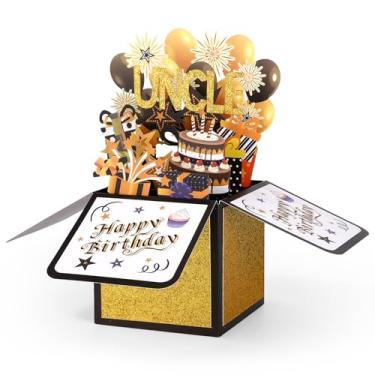 Imagem de Cartão pop-up de feliz aniversário do tio, cartão de aniversário 3D com envelope balão colorido fogos de artifício ideias de presentes criativos da sobrinha para tio