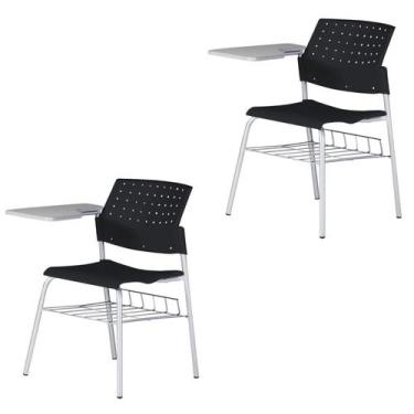 Imagem de Kit 2 Cadeiras Escolar com Prancheta e Suporte para Livros Movie - Pri