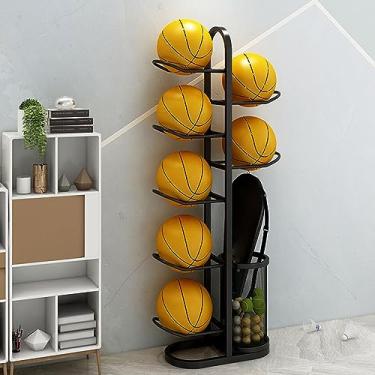 Imagem de ZDJZMGZ Suporte de basquete, vertical, horizontal para futebol, 3/4/5, suporte de bola multiuso com cesta, adequado para garagem, sala de ferramentas