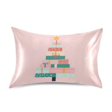 Imagem de Wassud Fronha de cetim de árvore de Natal para cabelo e pele fronhas de seda macia queen size capas de travesseiro respiráveis com fecho de envelope