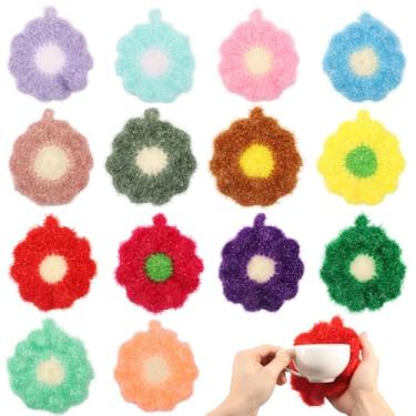 Imagem de 14 peças de panos de prato em forma de flor de poliéster reutilizáveis panos de limpeza de cozinha não arranham para pia, panela, panela, banheira, eletrodomésticos