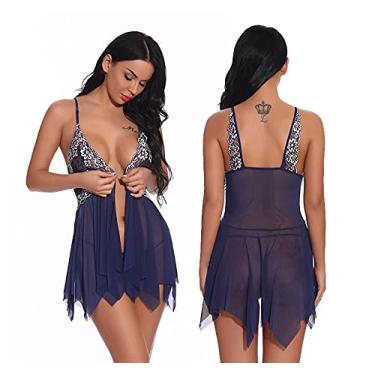 Imagem de Conjunto de roupa íntima feminina exótica, roupa íntima feminina, renda, sexy, pijama adulto (azul escuro X)