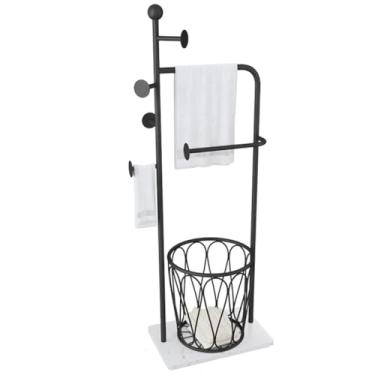 Imagem de Toalheiro toalheiro em pé toalheiro de metal independente com cesto de roupa suja e ganchos para toalheiro de banheiro toalheiro escada