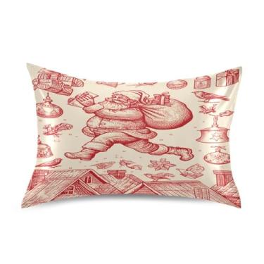 Imagem de Wassud Fronha de cetim de Natal Papai Noel para cabelo e pele fronhas de seda lisa tamanho padrão capas de travesseiro respiráveis com fecho de envelope