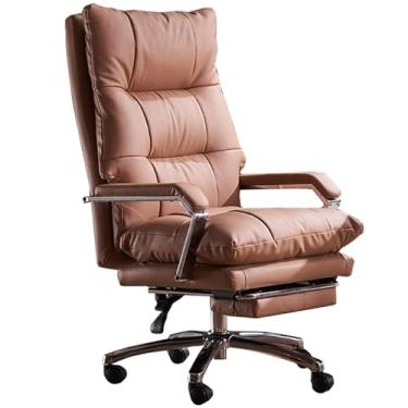 Imagem de Cadeira de escritório executiva, cadeira ergonômica para computador, cadeira de trabalho giratória de couro genuíno confortável com inclinação de 90°-170° e apoio para os pés retrátil para escritório