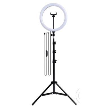 Imagem de Kit Iluminação Profissional Ring Light 26 cm com Tripé Ajustável 2,10 m Controle de Intensidade e Suporte para Celular