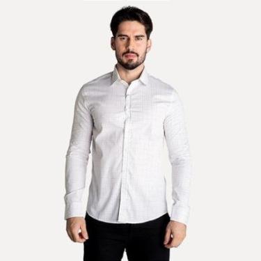 Imagem de Camisa Calvin Klein Slim Fit Grid Xadrez Branca-Masculino