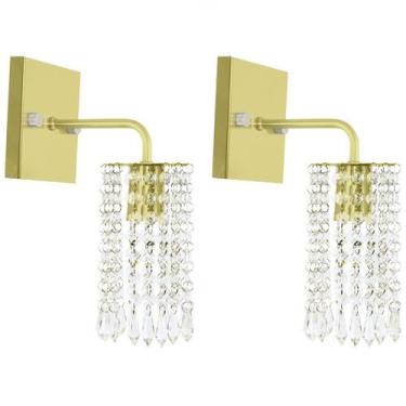 Imagem de Kit 2 Arandelas Cristal Acril. Clearcrillic Quadrada Dourado - MARRYLU