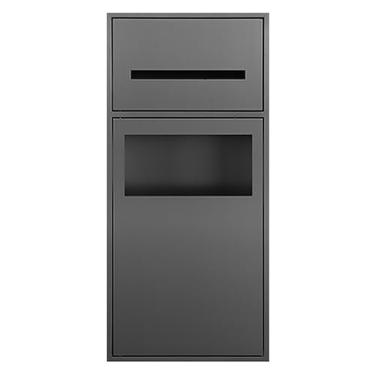 Imagem de Nicho de chuveiro embutido à prova d'água com lata de lixo embutida, prateleira de banheiro de aço inoxidável, alcova cinza para xampu, papel higiênico e mais - 28 x 60 x 13,5 cm