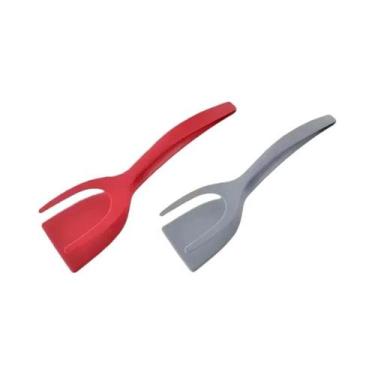 Imagem de Espátula De Silicone 2 Em 1 Com Clipe E Pinça Para Virar Ovos, Bifes E