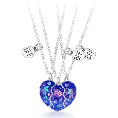 Imagem de Gallipower Colar BFF para 3 melhores amigos, colar de costura de coração partido, colares de amizade para 3 pessoas, pingente de melhor amigo para mulheres, joias de amizade, presentes