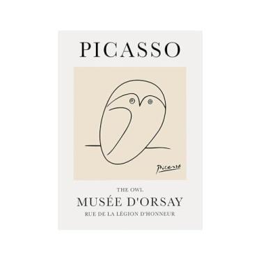 Imagem de Pintura em tela vintage Picasso desenho de linha de desenho de desenho de desenho de desenho de desenho de animal abstrato de arte de parede minimalista para decoração de sala de estar (SKU9,20,3x30,5