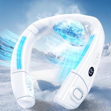 Imagem de Ventilador de pescoço portátil com placa de resfriamento grande, ar condicionado de pescoço usável, ventilador de CA pessoal silencioso de 6000 mAh, recarregável, resfriamento de 360°, sopre ar frio