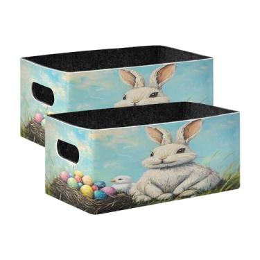 Imagem de xigua Conjunto de 2 caixas de armazenamento de coelhinho da Páscoa, cubo de armazenamento dobrável, organizador de cestas de armazenamento para livros, prateleiras, armário, lavanderia, berçário