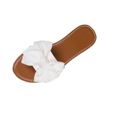 Imagem de Sandálias femininas com detalhe de laço para primavera e verão, sapatos de praia modernos e confortáveis com bico aberto, Bege, 38