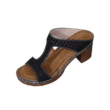 Imagem de Mules femininas de salto alto recortadas com bico redondo, bico aberto, salto grosso para uso moderno, Preto, 35