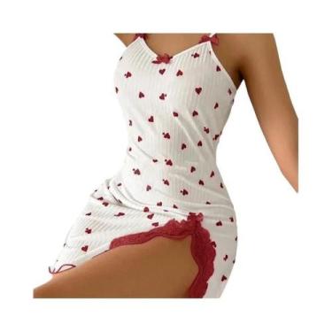 Imagem de Camisola Sexy Feminina Com Renda, Vestido De Noite Sem Mangas Com Esta