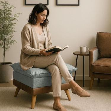 Imagem de Puff Banqueta Almofadado Londres Apoio para Pés material sintético Noz