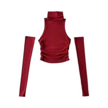 Imagem de Top Cropped Feminino Y2K Spicy Girls Com Gola Alta E Mangas Curtas, Aj
