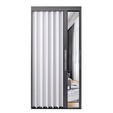 Imagem de Porta sanfonada dobrável – Porta interna de alumínio bidobrável, porta de celeiro deslizante retrátil com trava e chave para casa, escritório e interiores modernos
